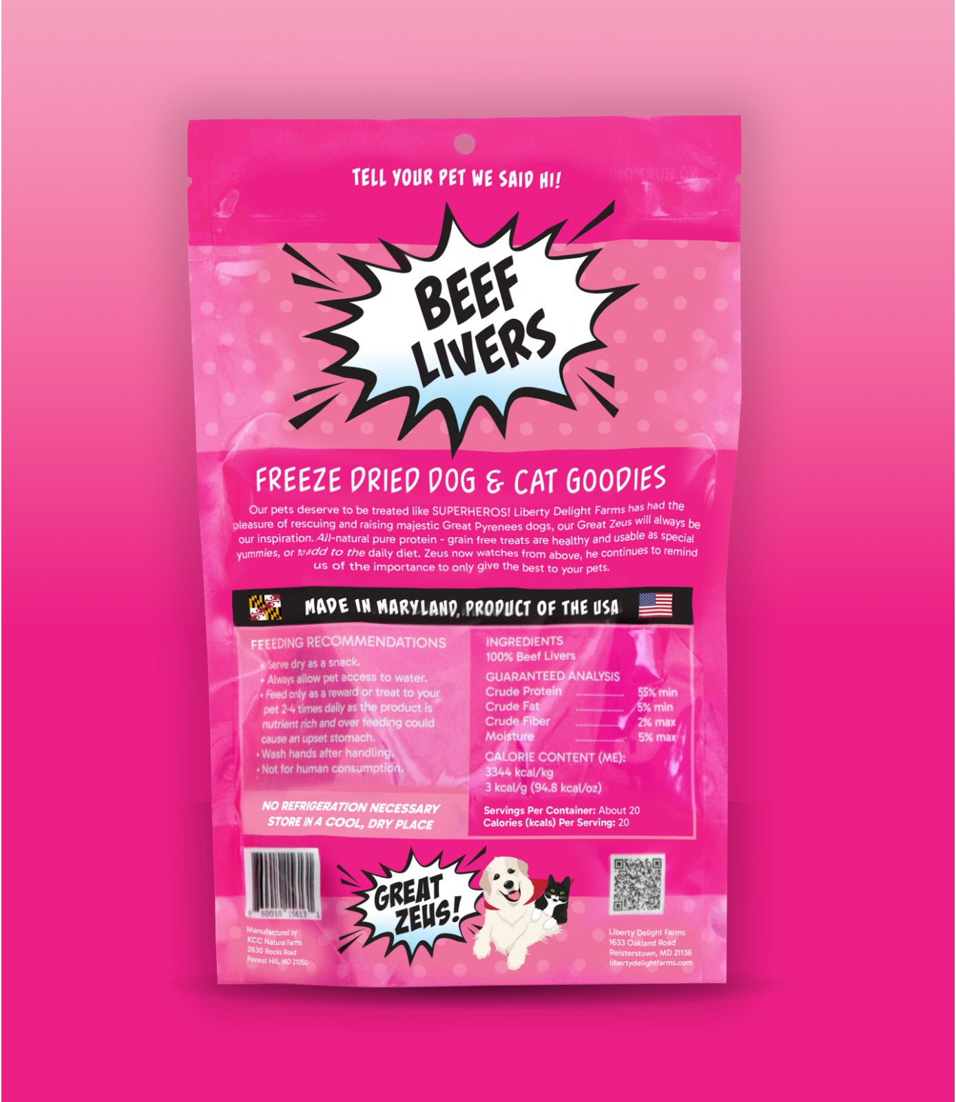 Great Zeus! Organic Beef Liver Dog and Cat Treats back of package