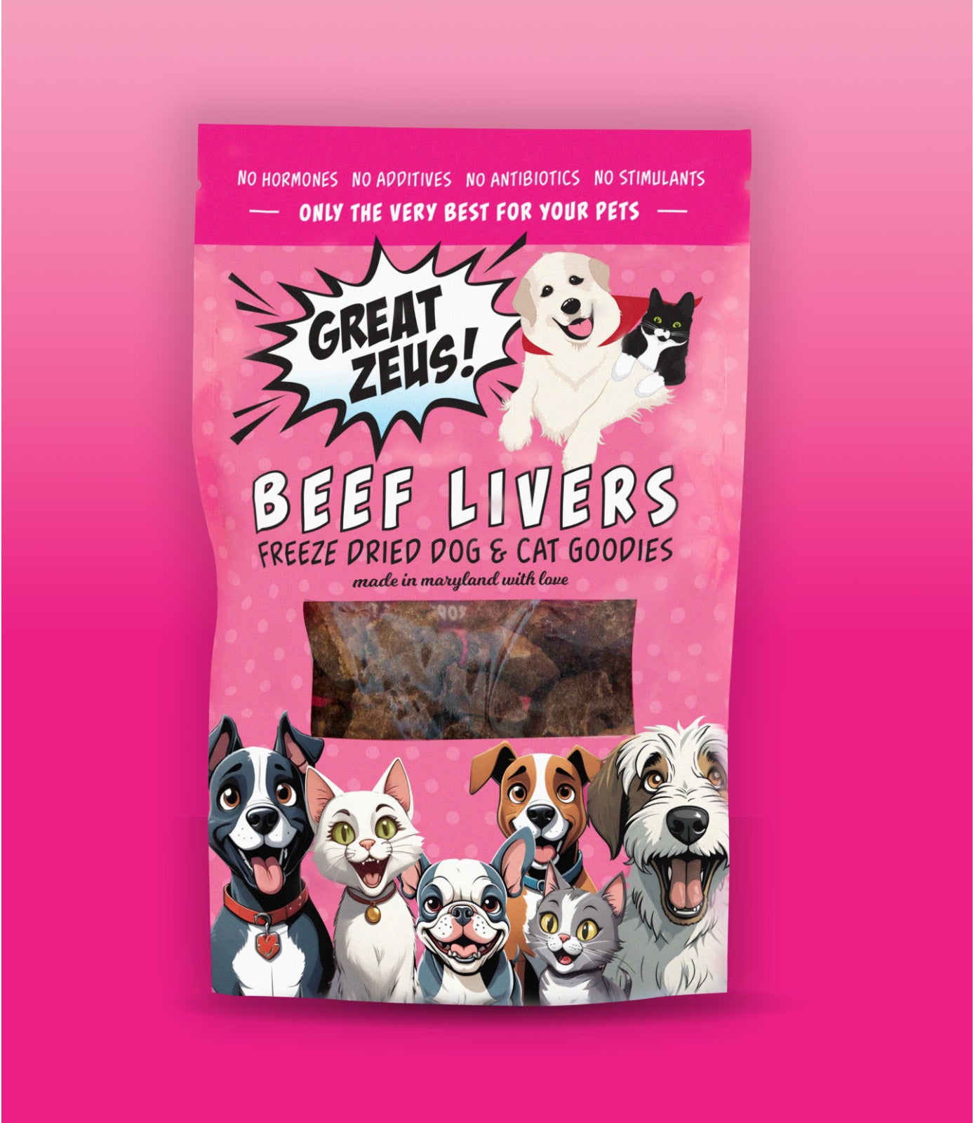 Great Zeus! Organic Beef Liver Dog and Cat Treats front of package