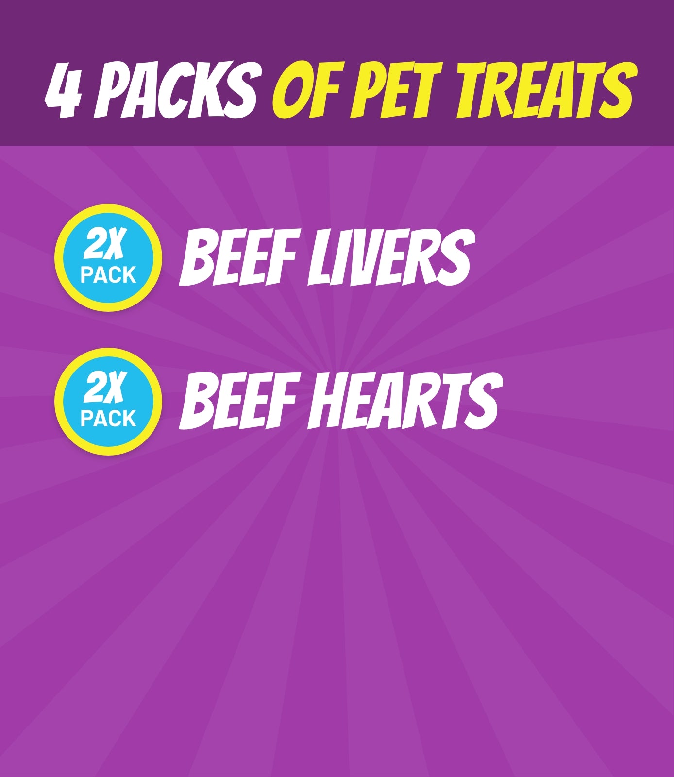 4 Pet Treat packs - 2x Beef Livers, 2x Beef Hearts
