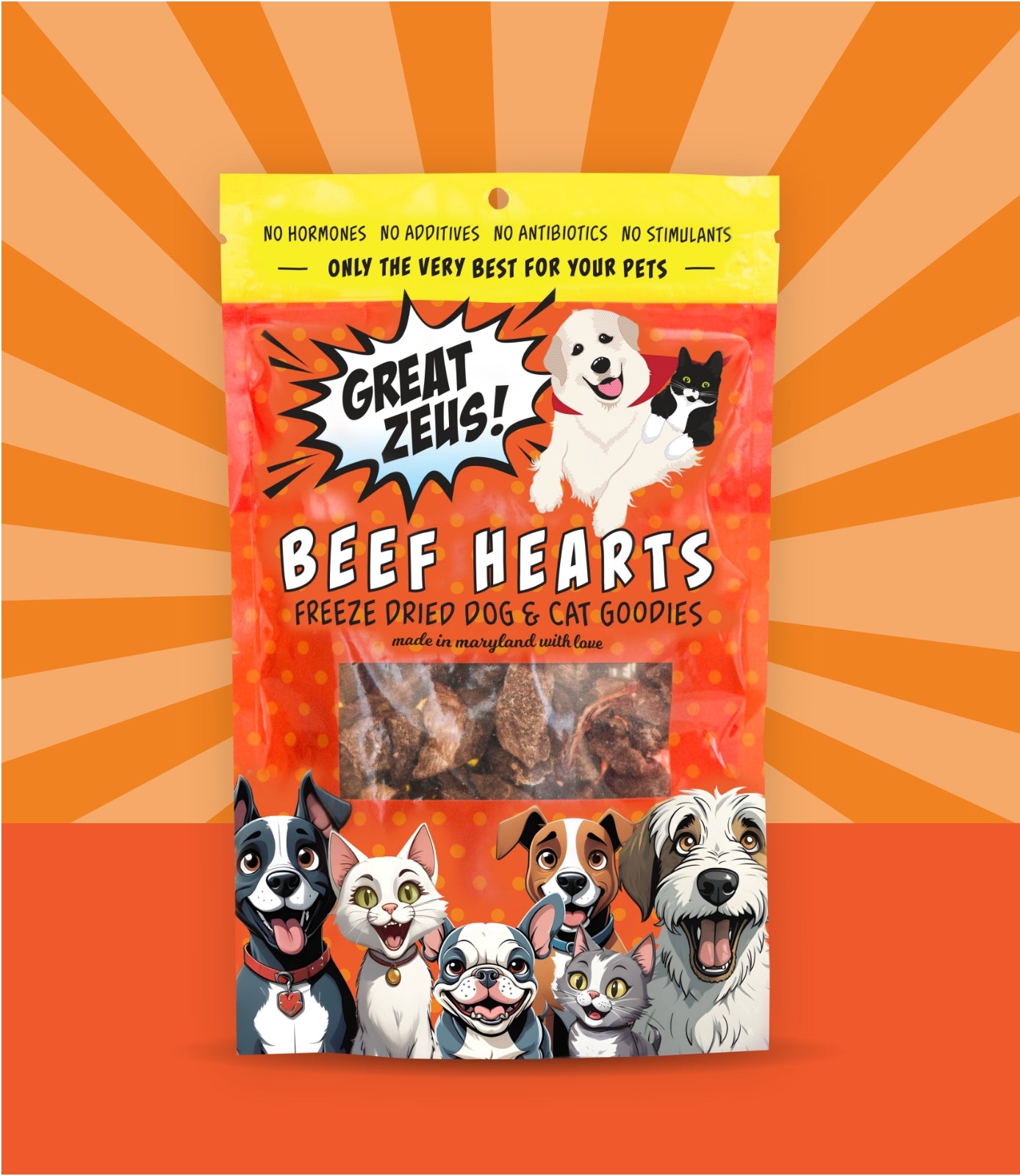 Great Zeus! Organic Beef Heart Dog and Cat Treats front of package