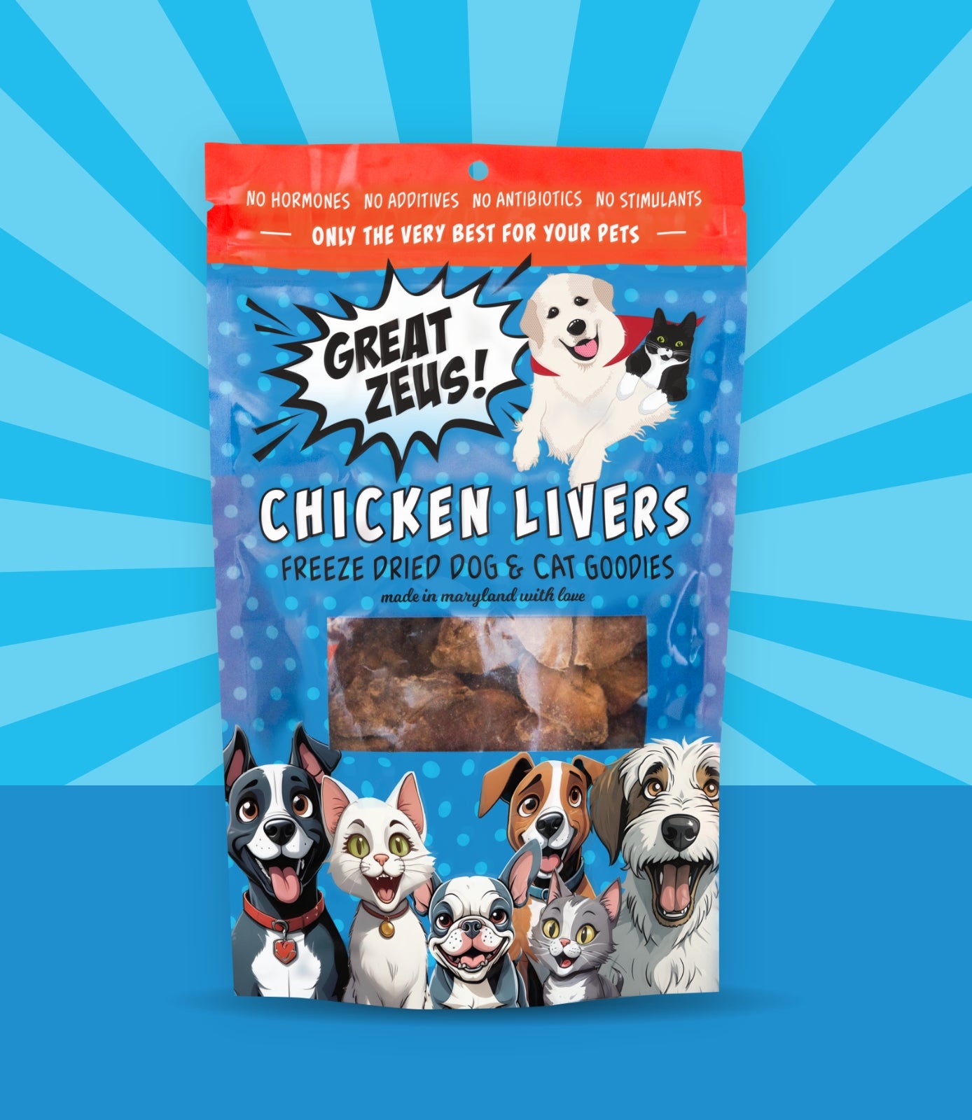 Great Zeus! Organic Chicken Liver Dog and Cat Treats front of package