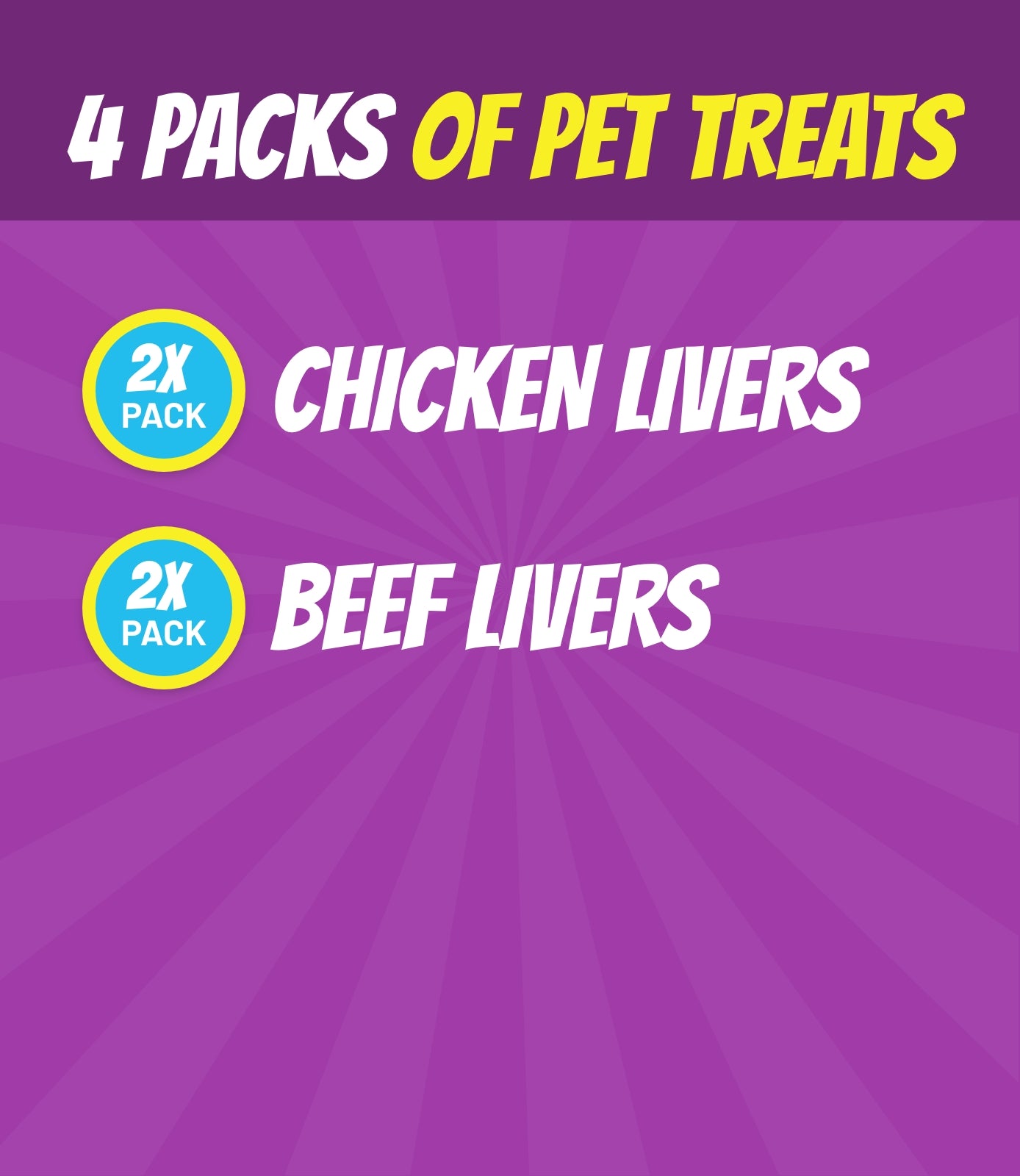 4 Pet Treat packs - 2x Chicken Livers, 2x Beef Livers