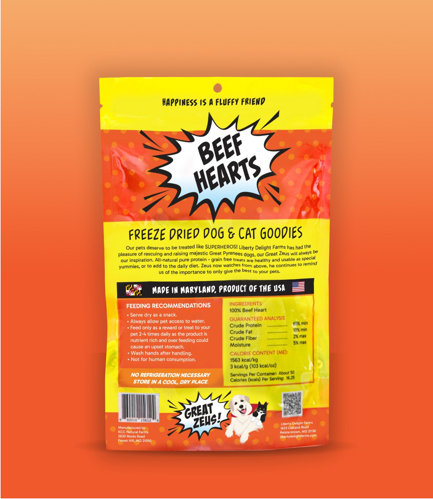 Great Zeus! Organic Beef Heart Dog and Cat Treats back of package