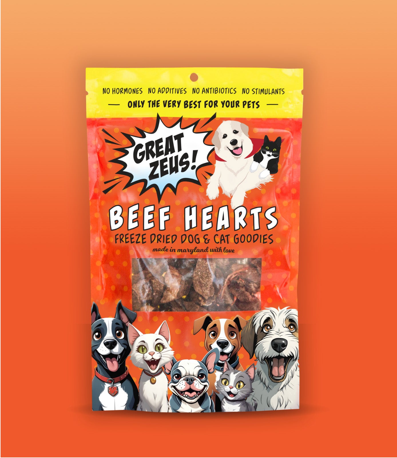 Great Zeus! Organic Beef Heart Dog and Cat Treats front of package