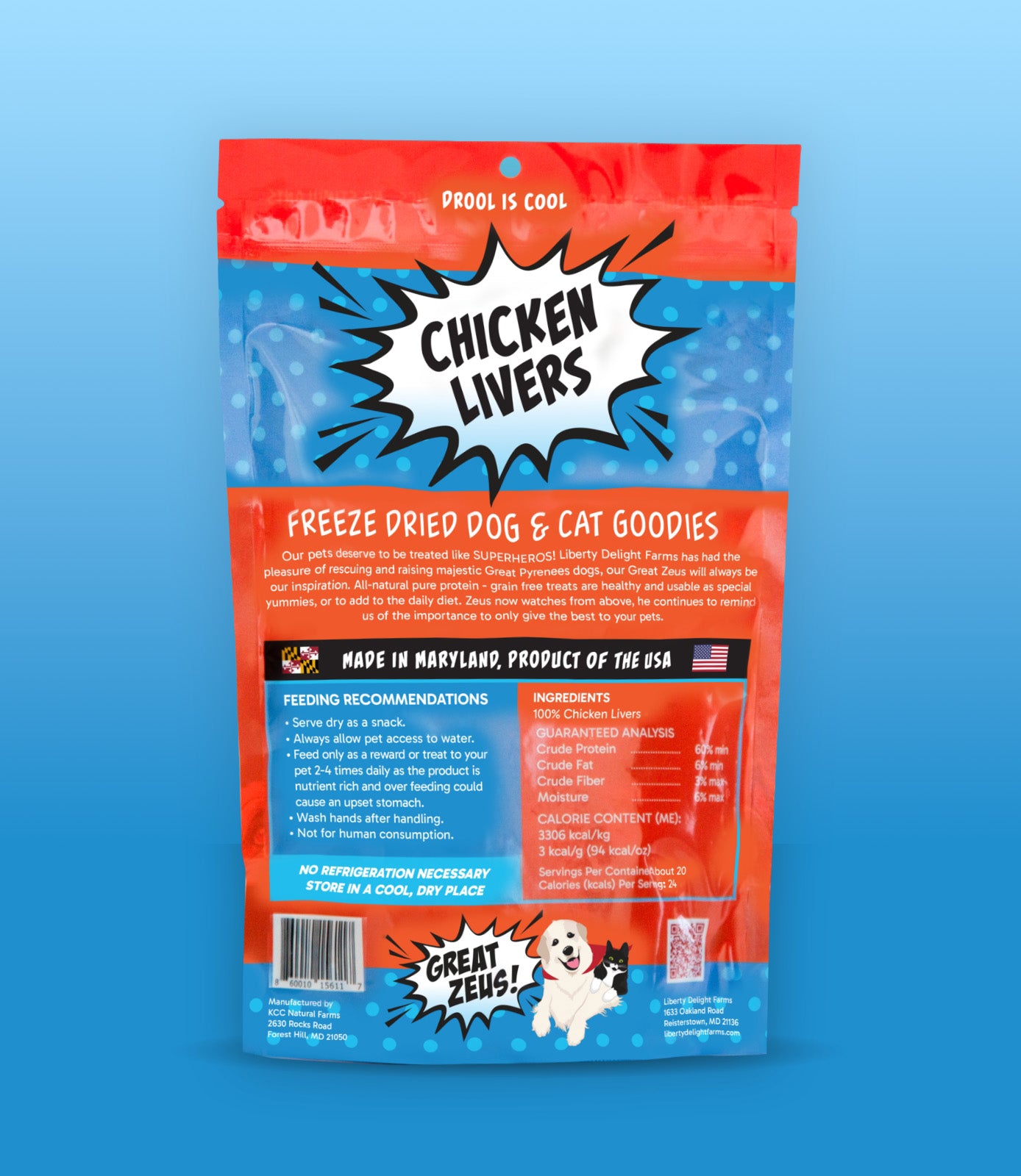 Great Zeus! Organic Chicken Liver Dog and Cat Treats back of package