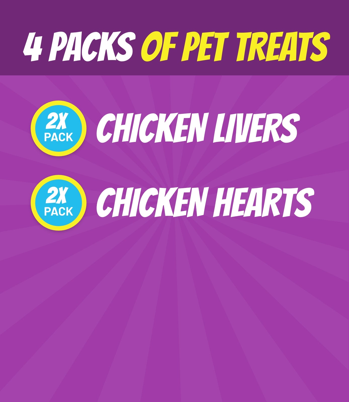 4 Pet Treat packs - 2x Chicken Livers, 2x Chicken Hearts