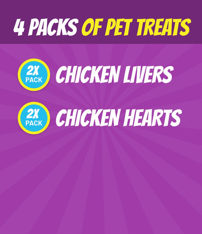 4 Pet Treat packs - 2x Chicken Livers, 2x Chicken Hearts