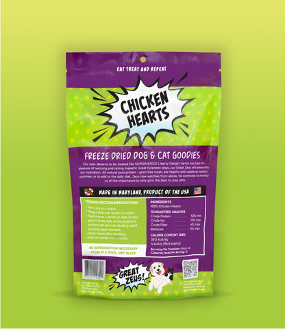 Great Zeus! Organic Chicken Heart Dog and Cat Treats back of package